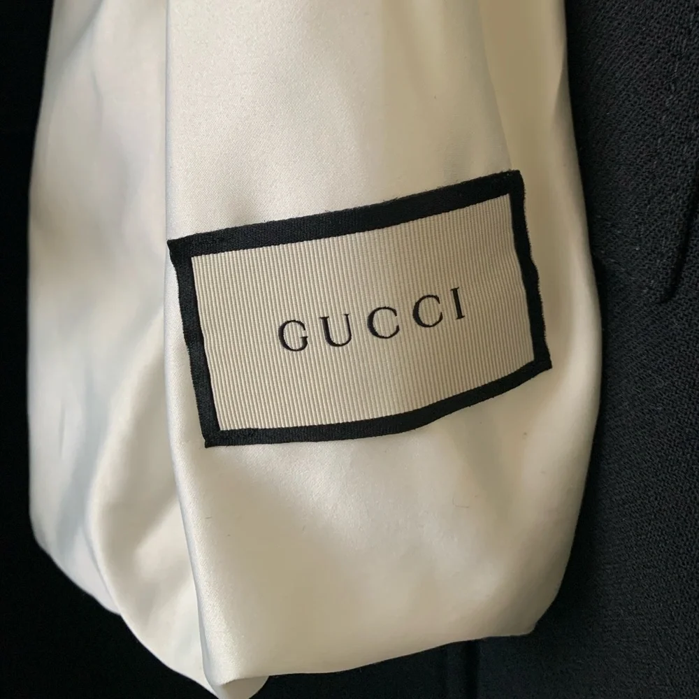 GUCCI black wool jacket large logo belt button down cuff long coat Luxury NWT - Picture 12 of 14